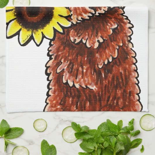 Sunny Chocolate Labradoodle Off-Leash Art™ Theedoek (Gevouwen)