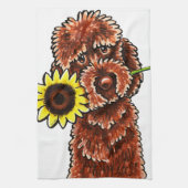 Sunny Chocolate Labradoodle Off-Leash Art™ Theedoek (Verticaal)