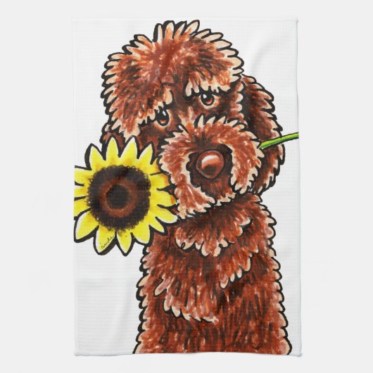 Sunny Chocolate Labradoodle Off-Leash Art™ Theedoek (Verticaal)