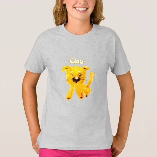 Sunny Ciao Puppy – Fun Yellow Dog Kids' T-Shirt (Voorkant)