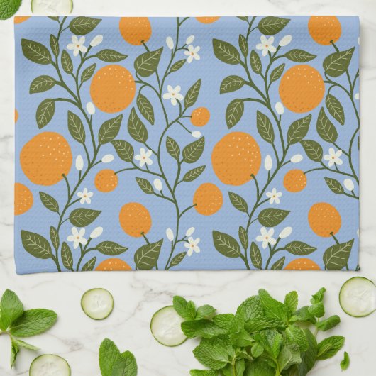Sunny Citrus Sinaasappels Grove Pattern Keukenhand Theedoek (Gevouwen)