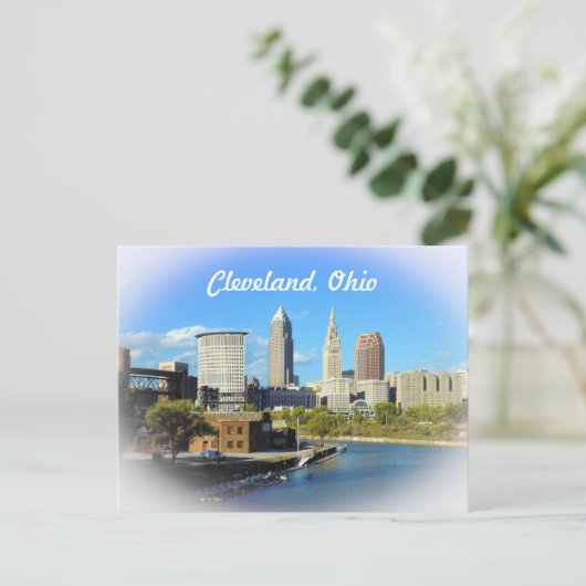 Sunny Cleveland River Skyline Briefkaart (Staand voorkant)