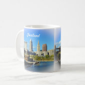 Sunny Cleveland River Skyline Koffiemok (Voorkant links)