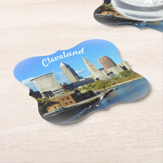 Sunny Cleveland River Uitzicht Kartonnen Onderzetters (Gekanteld)