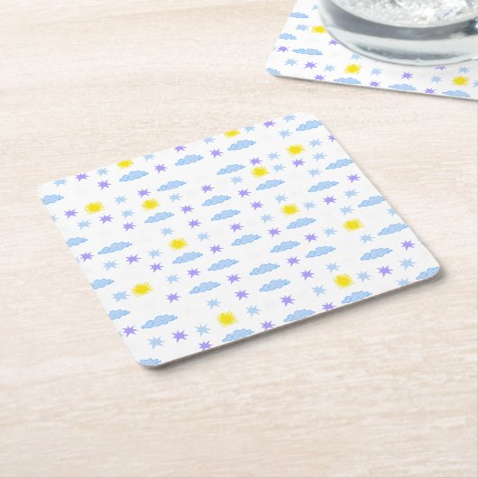 Sunny, Cloudy, Starry Weather Pattern Kartonnen Onderzetters (Schuin)