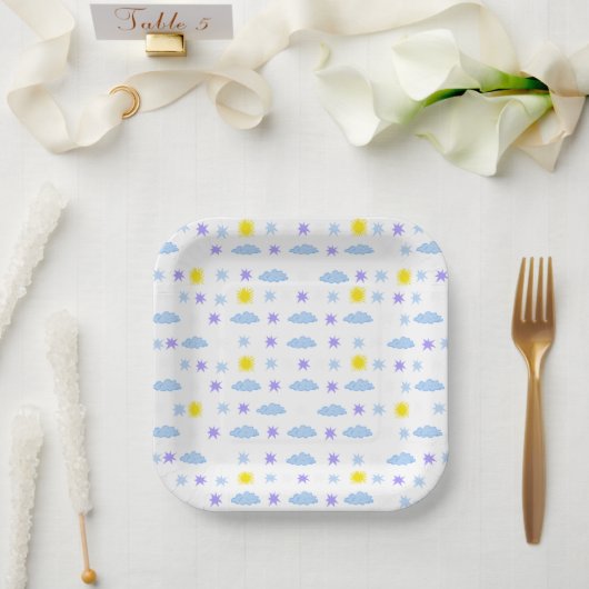 Sunny, Cloudy, Starry Weather Pattern Papieren Bordje (Huwelijk)