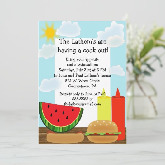 Sunny Cookout Uitnodiging (Staand voorkant)