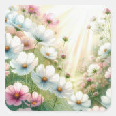 Sunny Cosmos Garden Vierkante Sticker (Voorkant)