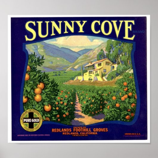 Sunny Cove merk Redland Foothill Groves Label Poster (Voorkant)