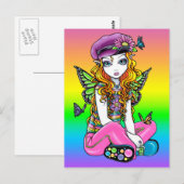 "Sunny" Cute Rainbow Butterfly Briefkaart (Voorkant / Achterkant)