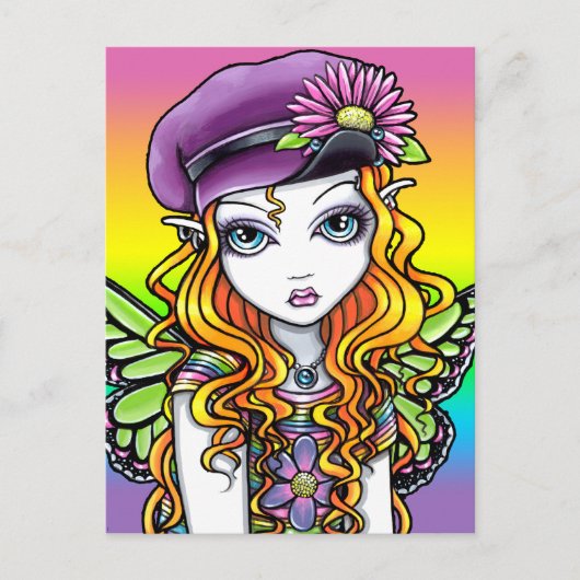 "Sunny" Cute Rainbow Butterfly Fairy Art Briefkaar Briefkaart (Voorkant)
