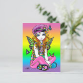 "Sunny" Cute Rainbow Butterfly Fairy Art Briefkaar Briefkaart (Staand voorkant)