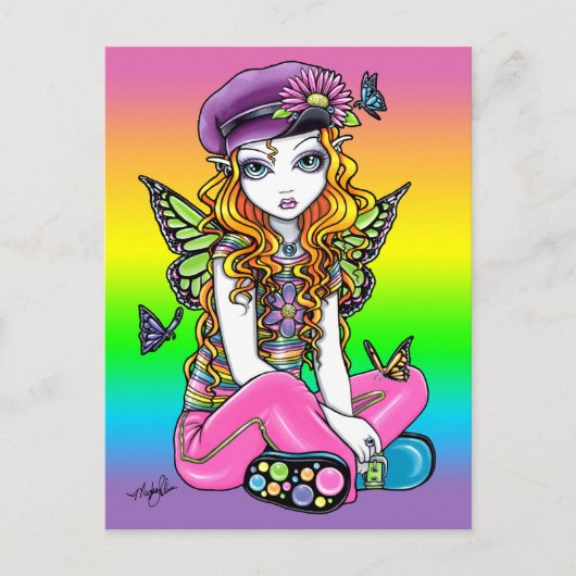 "Sunny" Cute Rainbow Butterfly Fairy Art Briefkaar Briefkaart (Voorkant)