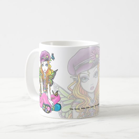 "Sunny" Cute Rainbow Butterfly Fairy Mok (Voorkant links)