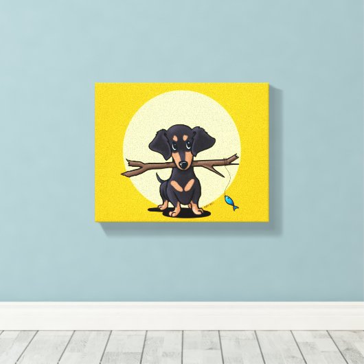 Sunny Dachshund Dog Canvas Afdruk (Insitu (Houten vloer))