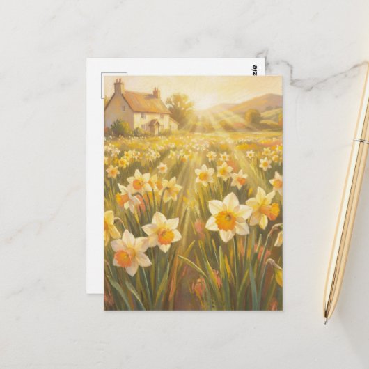 Sunny Daffodils - Pastel Painting Style Art Briefkaart (Voorkant / Achterkant in situ)