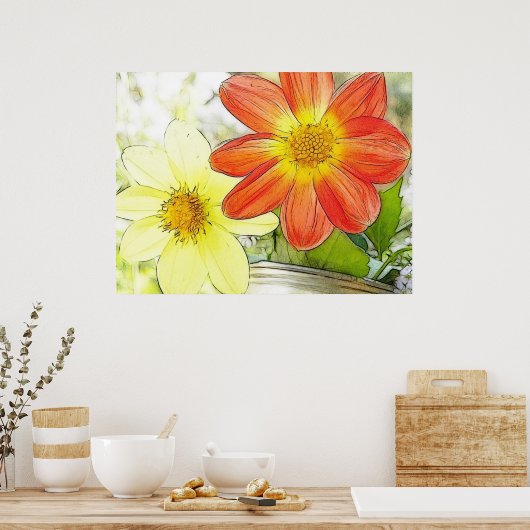 Sunny Dahlias Poster (Keuken)