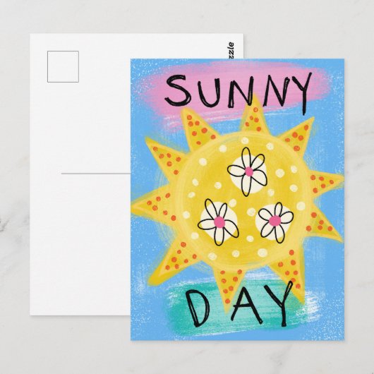 Sunny Day - Schattig Happy Sun Briefkaart (Voorkant / Achterkant)