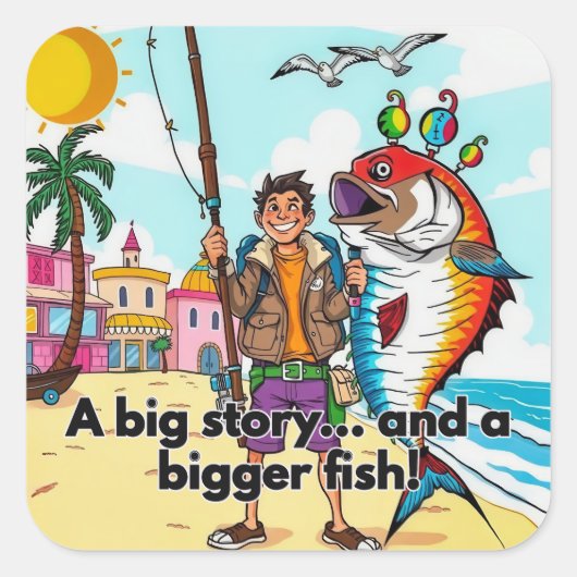 Sunny Day Vist Adventure Vierkante Sticker (Voorkant)