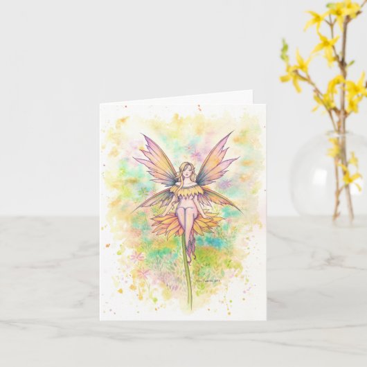 Sunny Days Fairy Waterverf Blank Kaart (Gele Bloem)