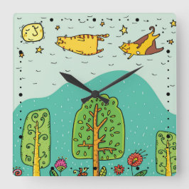 Sunny Days Flying Cats Huisdieren Schattigee Baby  Vierkante Klok