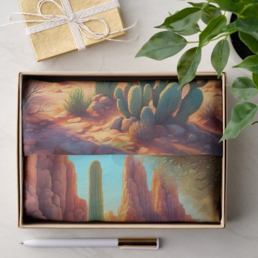 Sunny Desert Cactus Cliff Landschap Decoupage Tissuepapier (Geschenk)