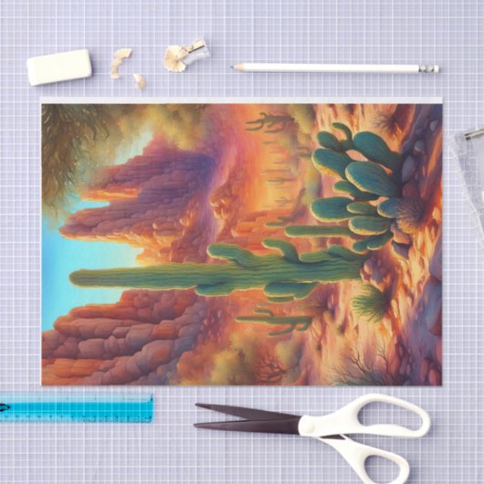 Sunny Desert Cactus Cliff Landschap Decoupage Tissuepapier (Craft)