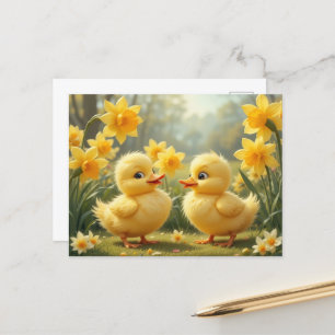Sunny Duckling Duo onder narcissen Briefkaart