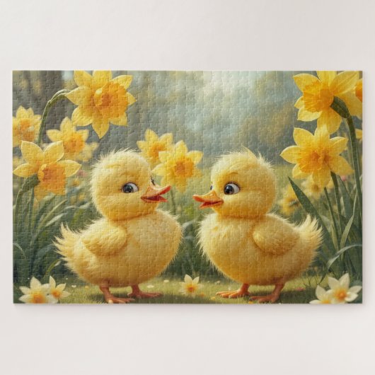 Sunny Duckling Duo onder narcissen Legpuzzel (Horizontaal)