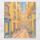 Sunny European Street Cosy Architecture Wijnlabel Wijn Etiket (Enkel label)