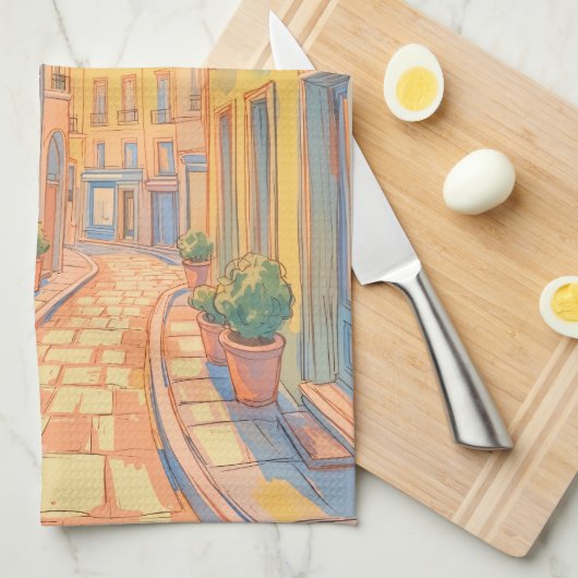 Sunny European Street Keuken Handdoek – Gezellig R (Quarter Fold)