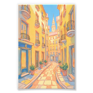 Sunny European Street Photo Print – Gezellig reize Foto Afdruk