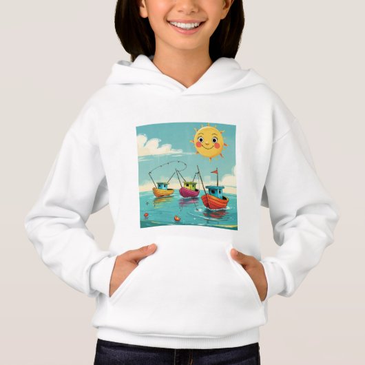 Sunny Fishing Boats – Kids’ Hoodie (Voorkant)