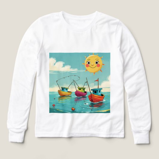 Sunny Fishing Boats – Kids’ Long Sleeve Tee (Voorkant)