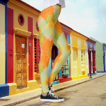 Sunny Floral Geometric Pattern Legging<br><div class="desc">Een modern ontwerp met een zonnig geel,  oranje en groen geometrisch ontwerp. Prachtig voor de lente of de zomer. U kunt het ontwerp roteren en meer.</div>