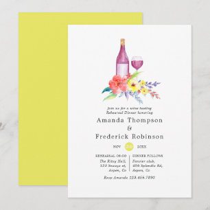 Sunny Floral Rehearsal Dinner Wine Tasting Kaart