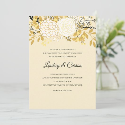 Sunny Floral Wedding Invitation Kaart (Staand voorkant)