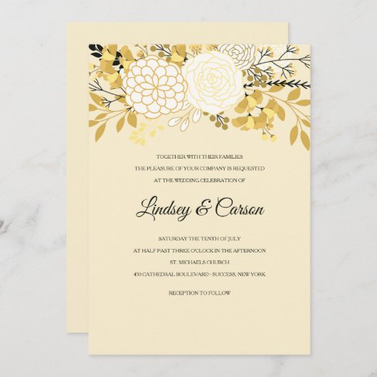 Sunny Floral Wedding Invitation Kaart (Voorkant / Achterkant)