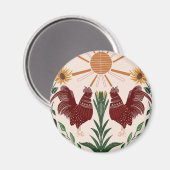 Sunny Folk Art Rooster - Radiant Symmetry Magneet (Voorkant / Achterkant)