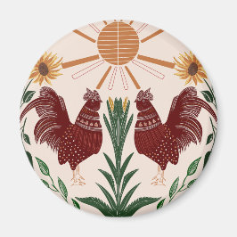 Sunny Folk Art Rooster - Radiant Symmetry Magneet
