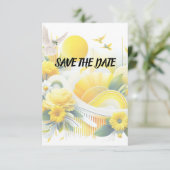 Sunny Fusion: Gele en Lime Levendige Ontwerpen Save The Date (Staand voorkant)