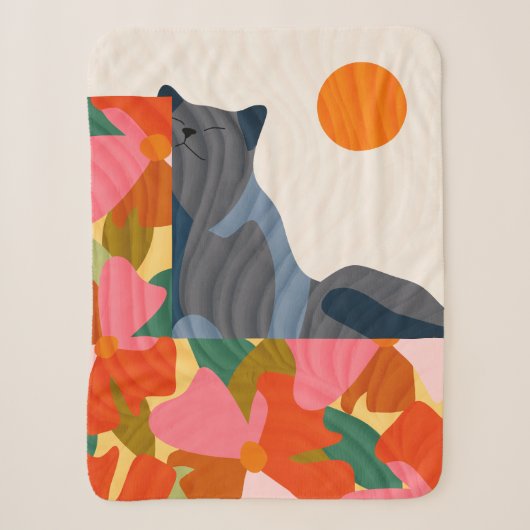 Sunny Garden Cat Sherpa Deken (Voorkant)