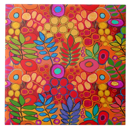 Sunny Garden Flowers - Red Yellow Sinaasappel Tegeltje (Voorkant)