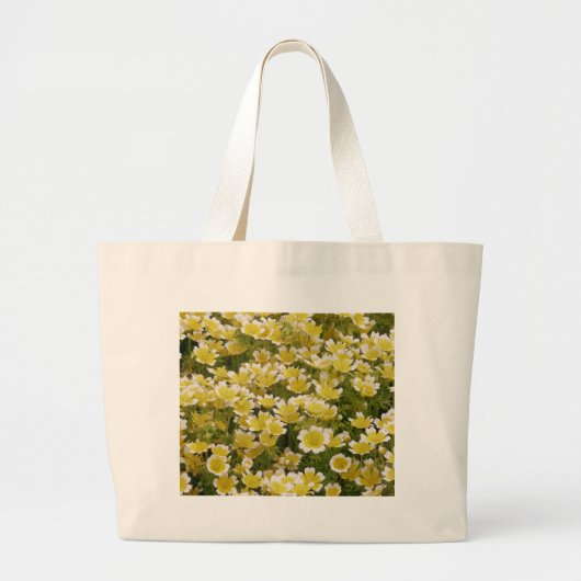 Sunny Gold White Flowers Grote Tote Bag (Voorkant)