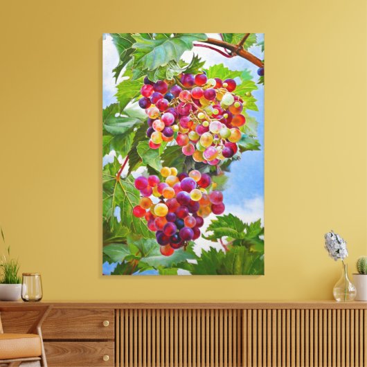 Sunny Grapevine - Kleurrijke Druiven Stilleven Ver Canvas Afdruk (Insitu (Woonkamer))