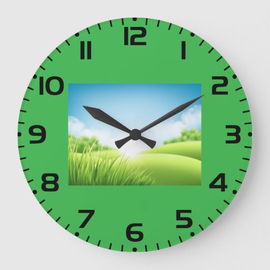 Sunny Green Field Landscape Grote Klok (Voorkant)