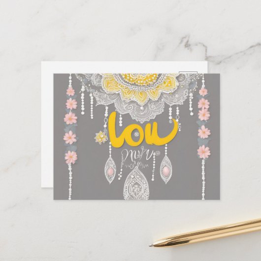 Sunny Grey Lace AI art Briefkaart (Voorkant / Achterkant in situ)