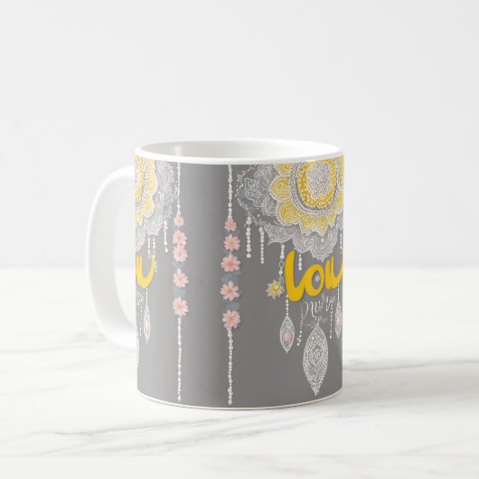 Sunny Grey Lace AI art Koffiemok (Voorkant links)