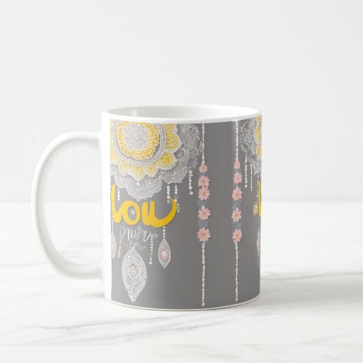 Sunny Grey Lace AI art Koffiemok (Links)