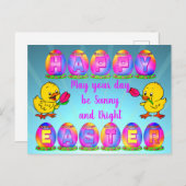 Sunny Happy Paast Eggs Greeting Chicken & Tulip Briefkaart (Voorkant / Achterkant)